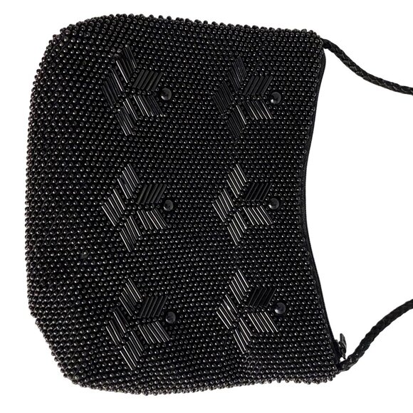 #4543  LOREDANA SMALL BEADED BLACK EVENING BAG WITH SHOULDER STAP - Picture 2 of 11
